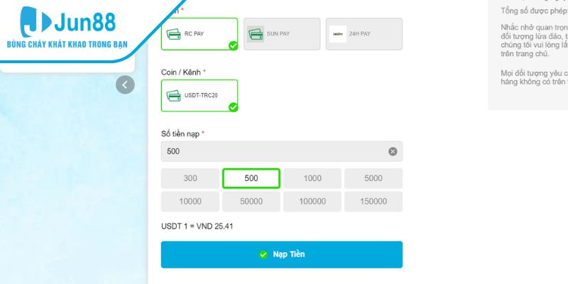 Nạp tiền Jun88 cần ghi nhớ các lưu ý quan trọng